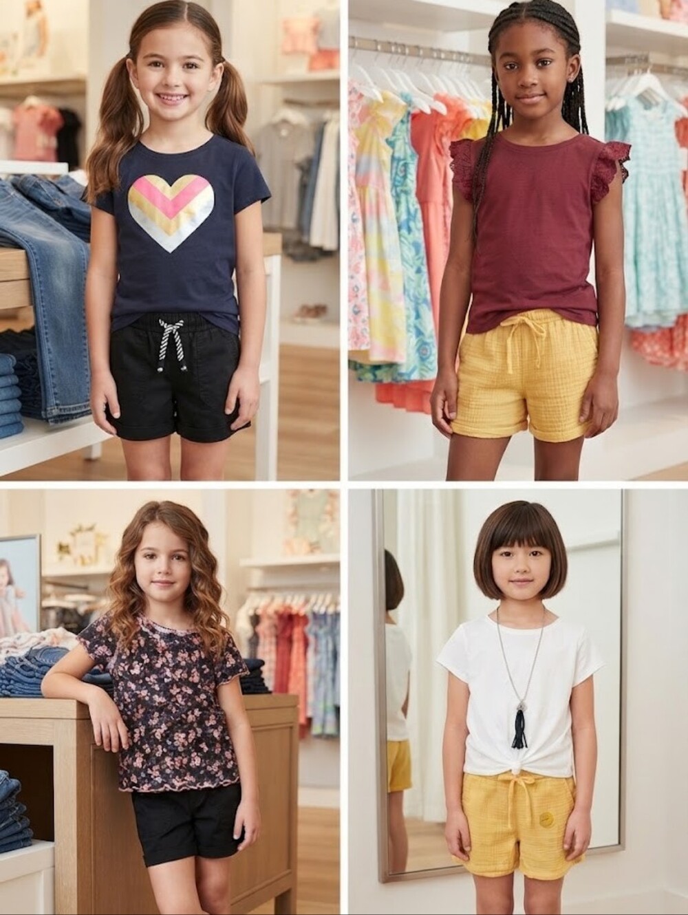 Cat & Jack Girls Black Heart Graphic Tee and Mustard Yellow Shorts Set